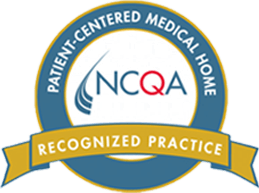 NCQA Patient-Centered Medical Home logo: dark blue circle with 