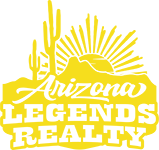 Yellow Arizona Legends Realty logo with desert landscape and sunrise.