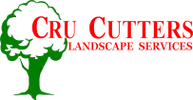 The logo for cru cutters landscape services has a tree on it.