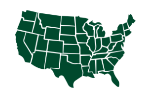 A green map of the United States of America