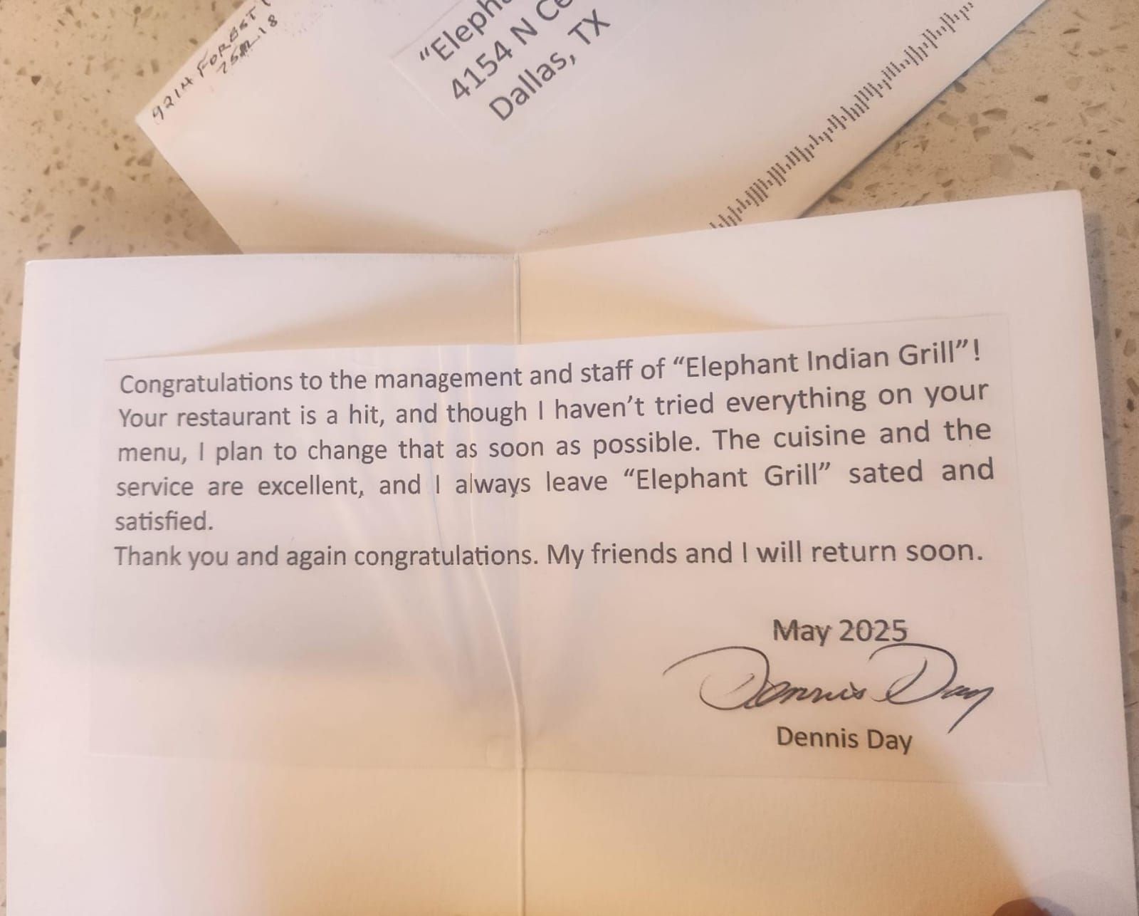 Handwritten letter to