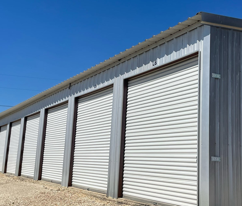 Drive-up storage units with roll-up doors