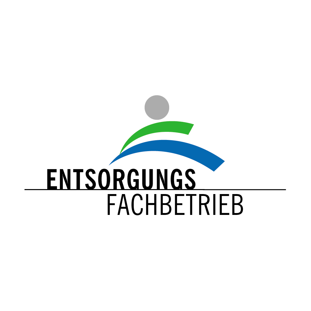 Logo Entsorgungsfachbetrieb Logo Entsorgungsfachbetrieb. GRauer Kreis, grüner und blauer abgerundeter Strich, schwarze Beschriftung ENSTORGUNGS FACHBETRIEB.