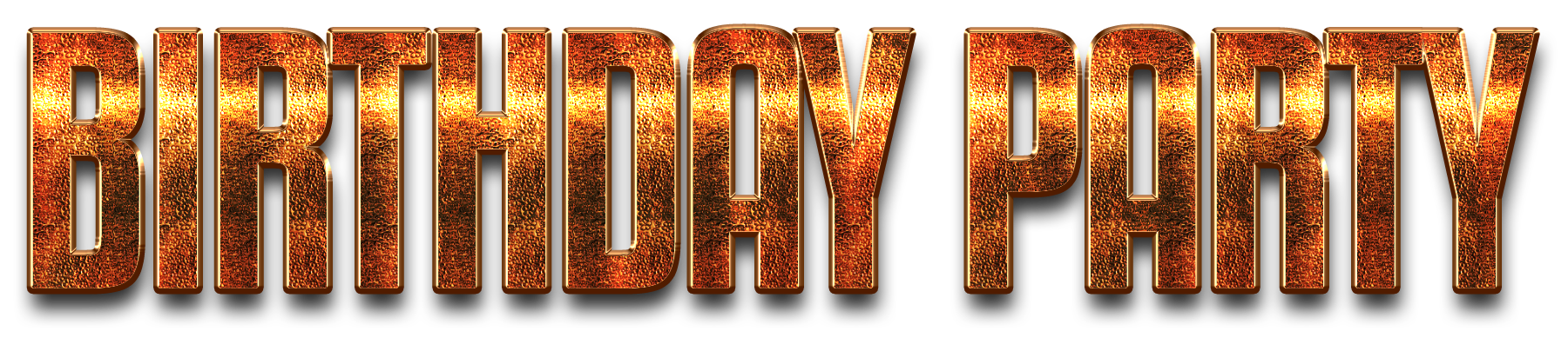 Shiny orange text reading “Birthday Party” on a black background