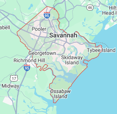 A map of savannah showing georgetown and richmond hill