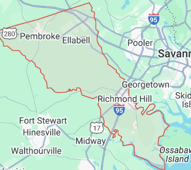 A map showing the boundaries of the state of south carolina
