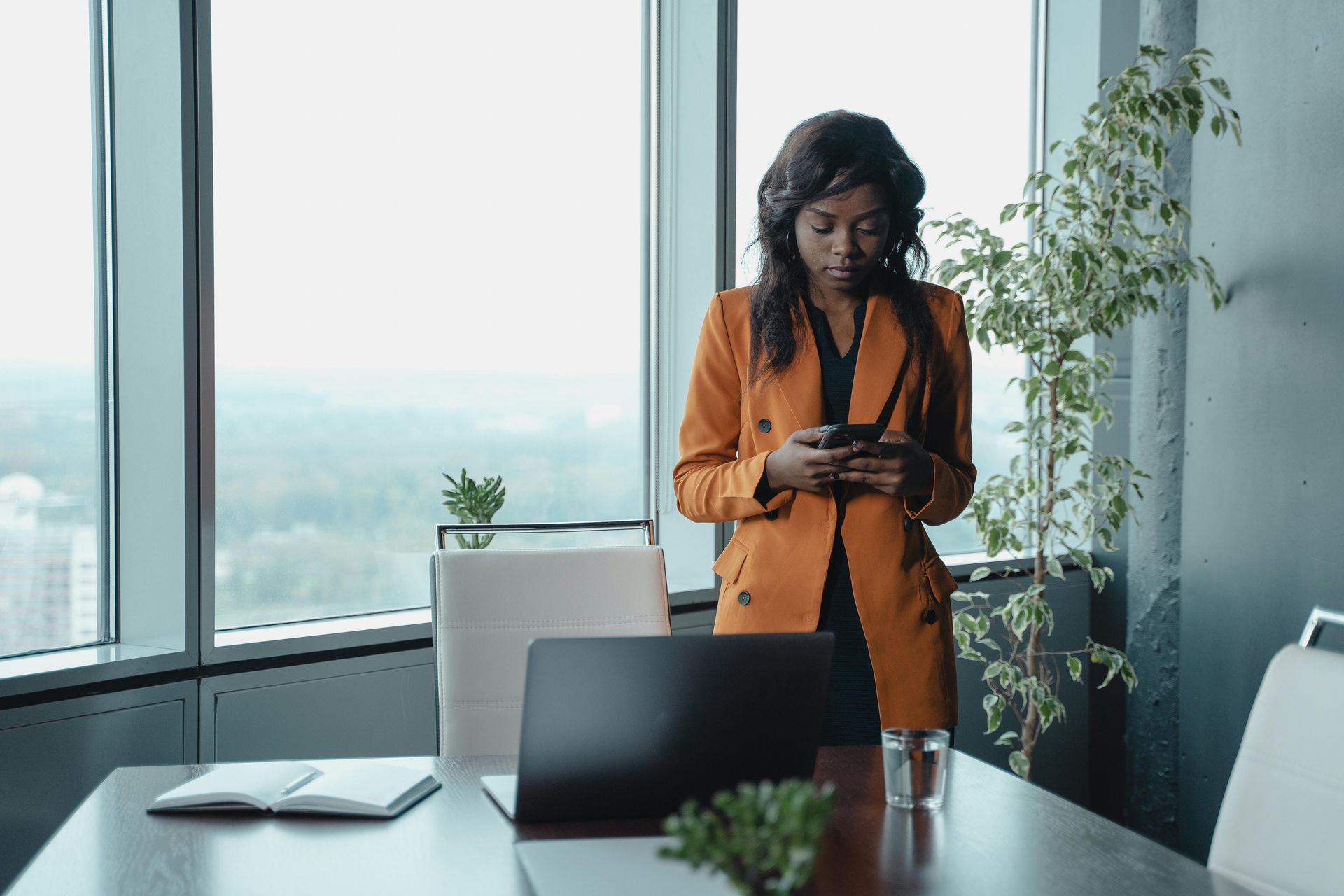 women orange days work