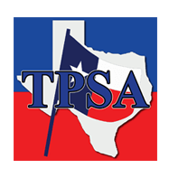 TPSA logo: Texas map with blue flag and text
