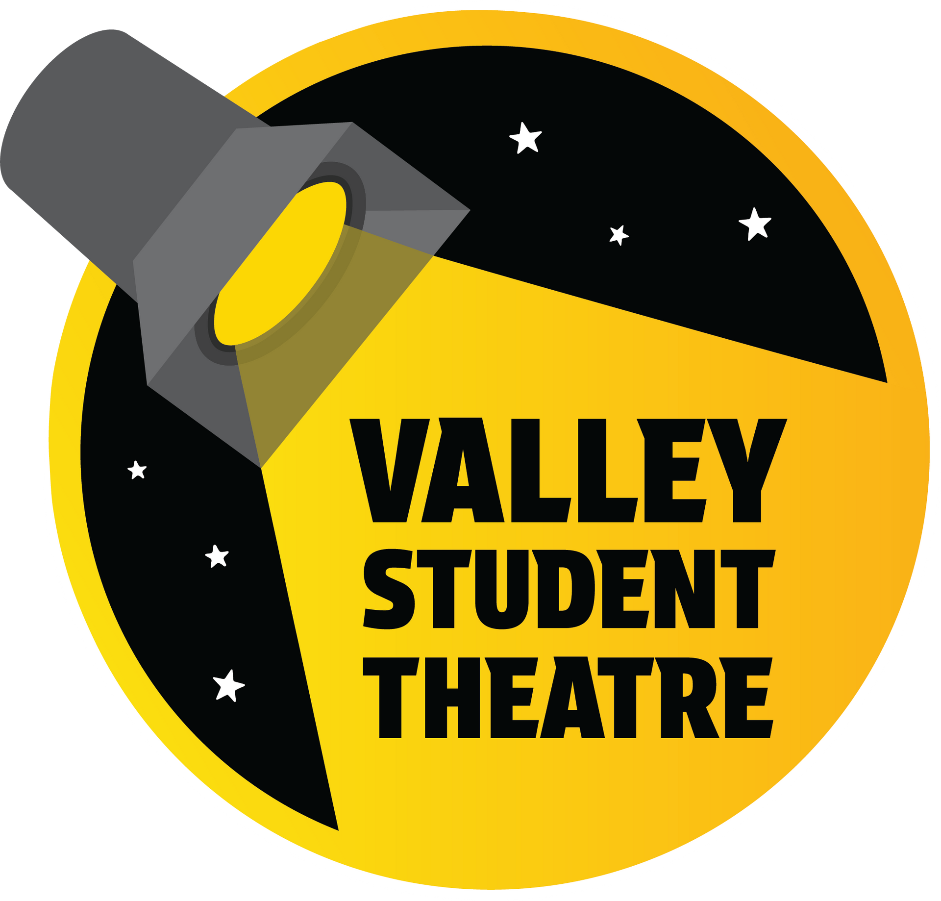 Valley Student Theatre logo - a yellow spotlight surrounded by stars
