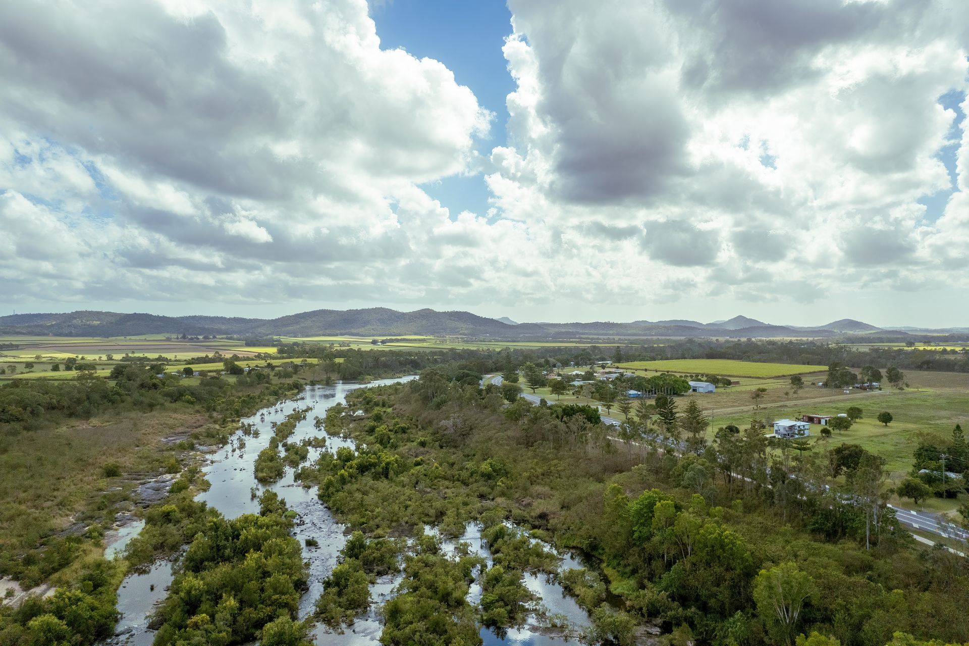 An Aerial View Of A River Surrounded By Trees And Fields — Geisler Truck & Trailer Wheel Alignments In Marian, QLD