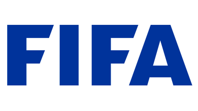 A blue fifa logo on a white background