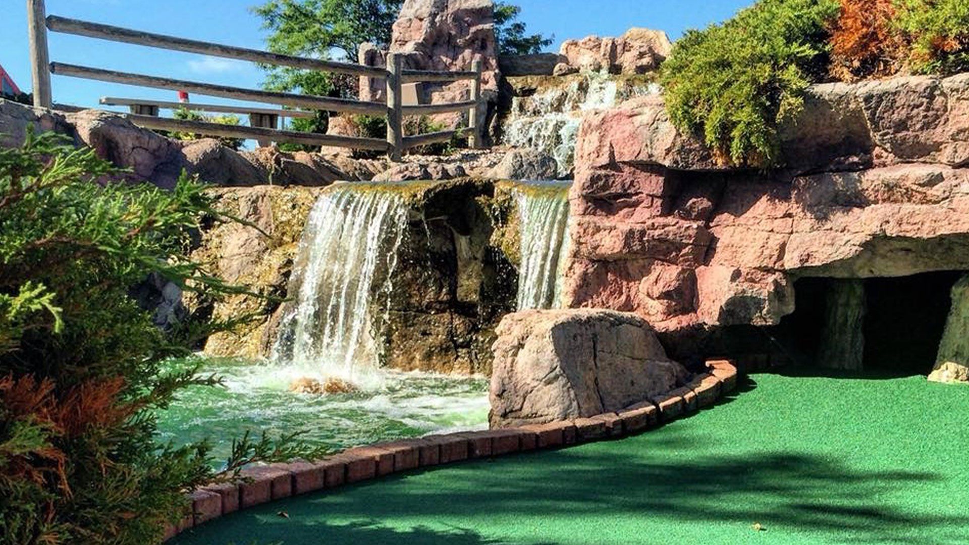 scenic waterfall mini golf course