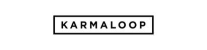 Karmaloop logo in a white rectangle with a black border on a white background.