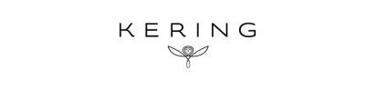 Kering logo with text and an illustrative emblem in black and white.