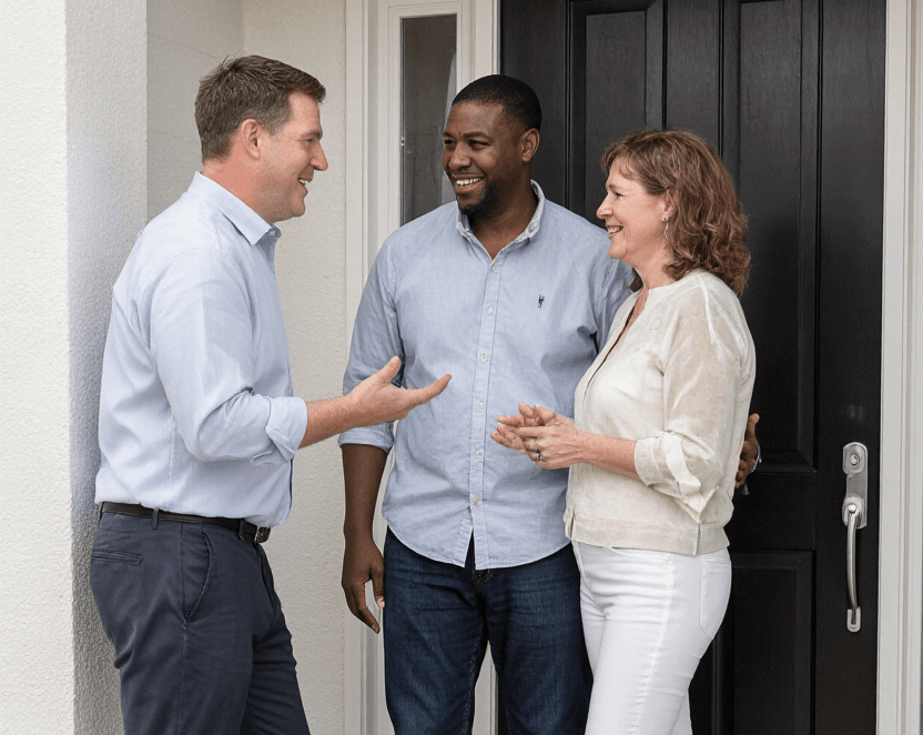 Side Greeting Couple at Front Door realtor Michael Rozmus