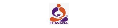 Teavana logo featuring a person in a seated yoga pose, orange and purple colors. 