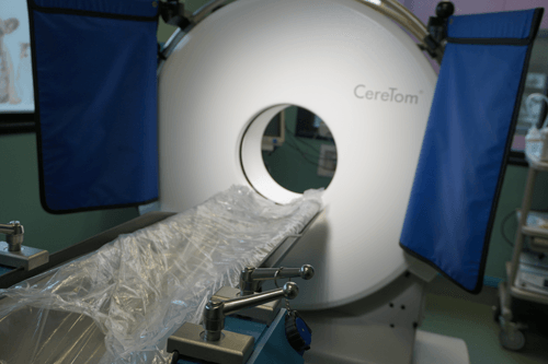 A cerelom ct scan machine in a hospital room