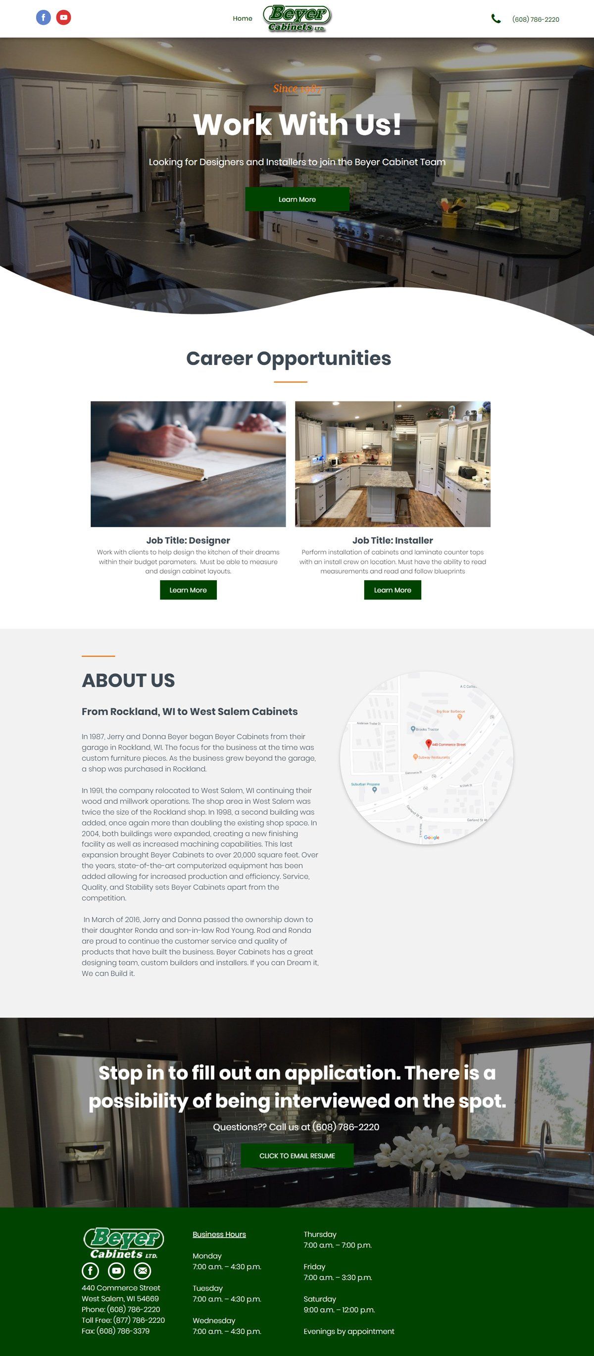 P3DA Website Design for Landing Page for local Madison business Beyer Cabinets.