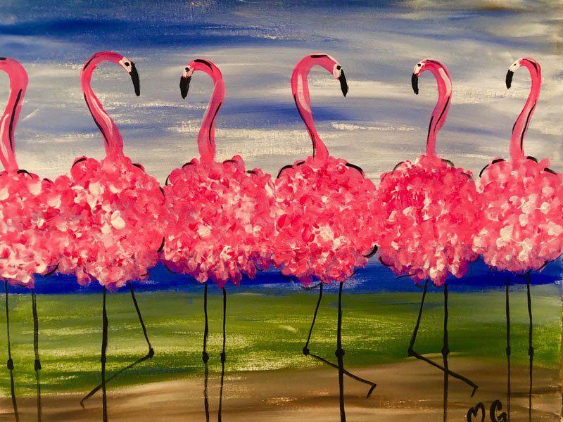 flamingos at the beach painting