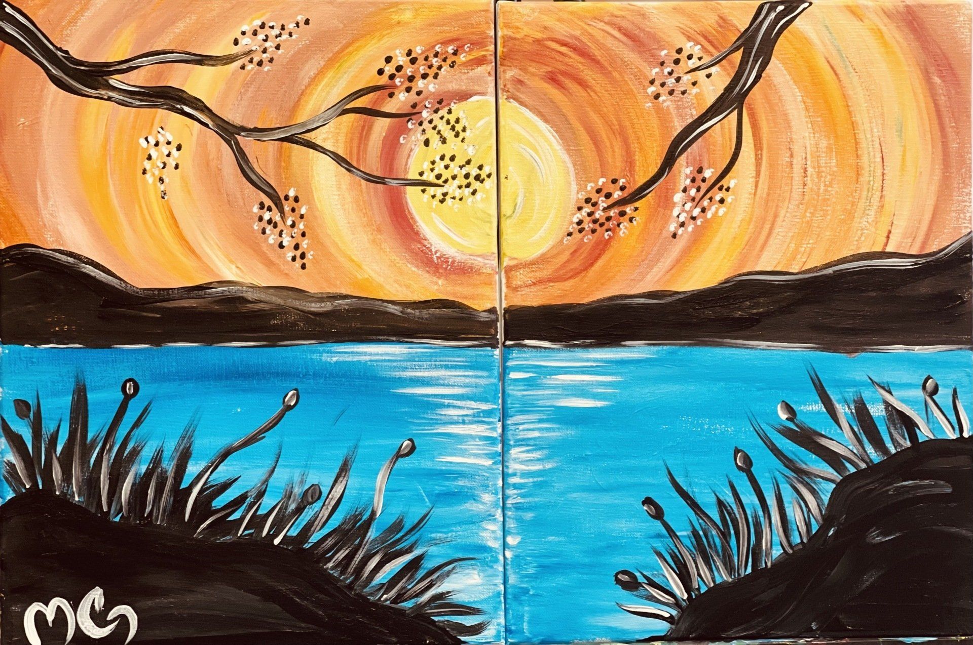 Sun over the water painting