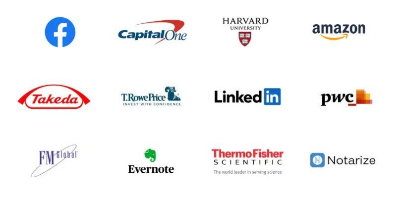 A bunch of logos on a white background including linkedin and amazon