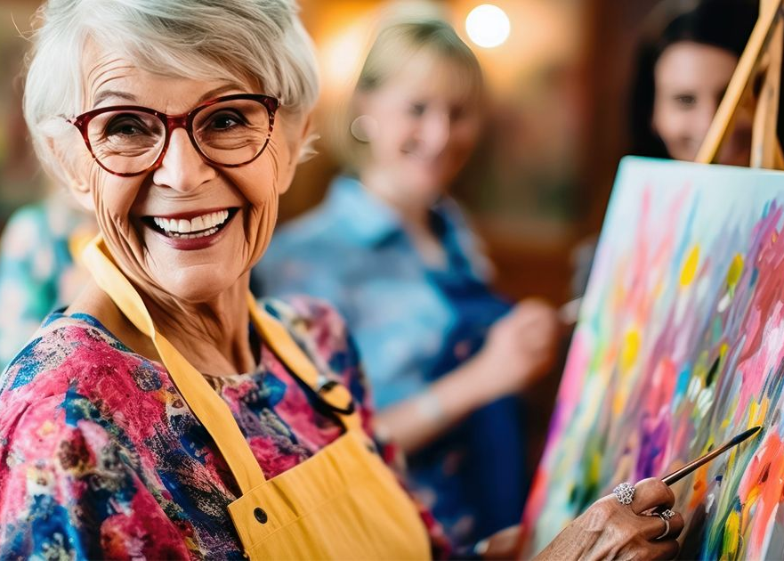 man and woman holding their paintings