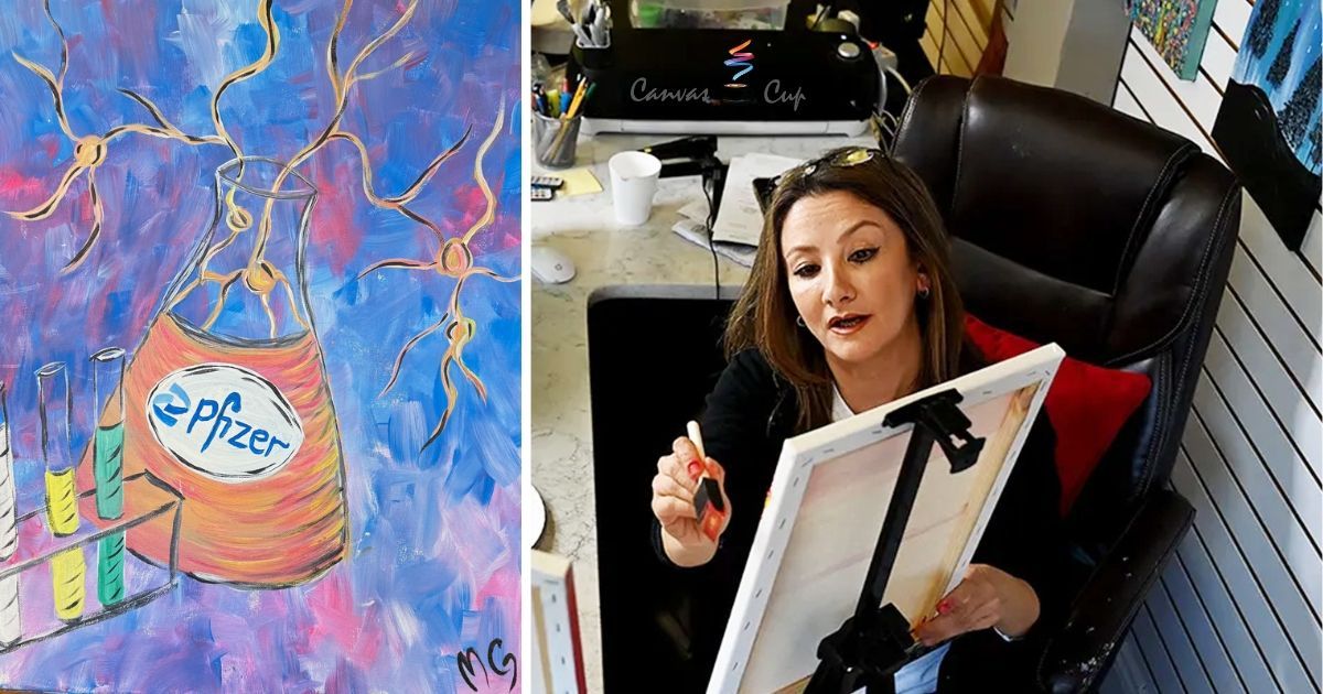 Custom “Pfizer Beaker of Innovation” painting by Mahsa for Pfizer’s virtual team-building paint part