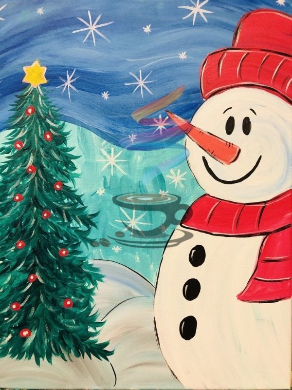 Red Velvet Snowman acrylic painting
