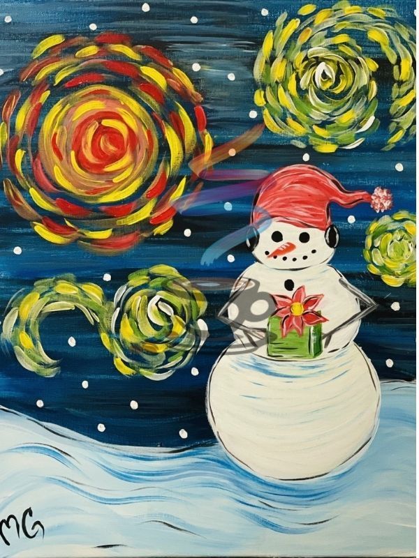 Starry Snowman acrylic painting