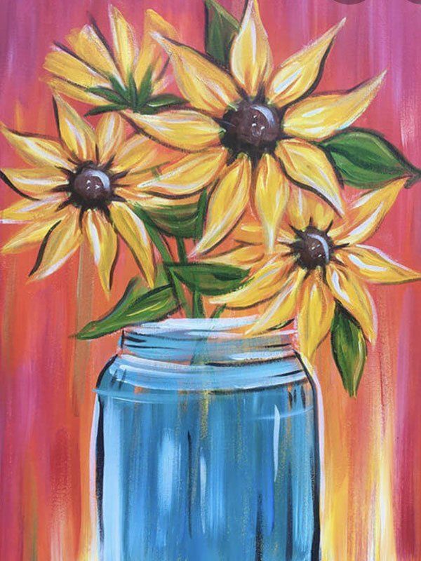 Painting of sunflowers in a vase