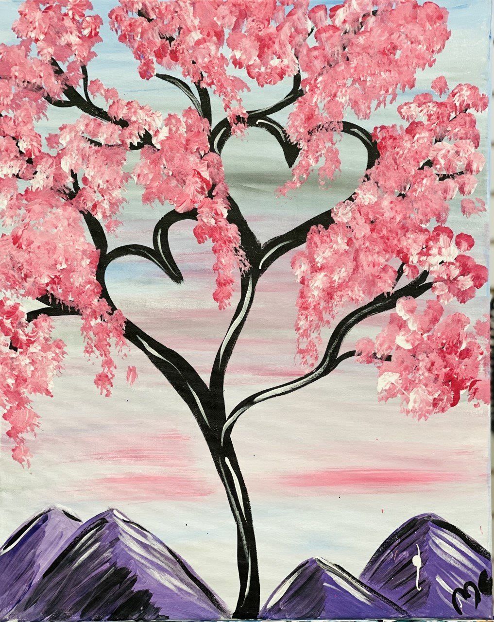 Painted tree with pink leaves