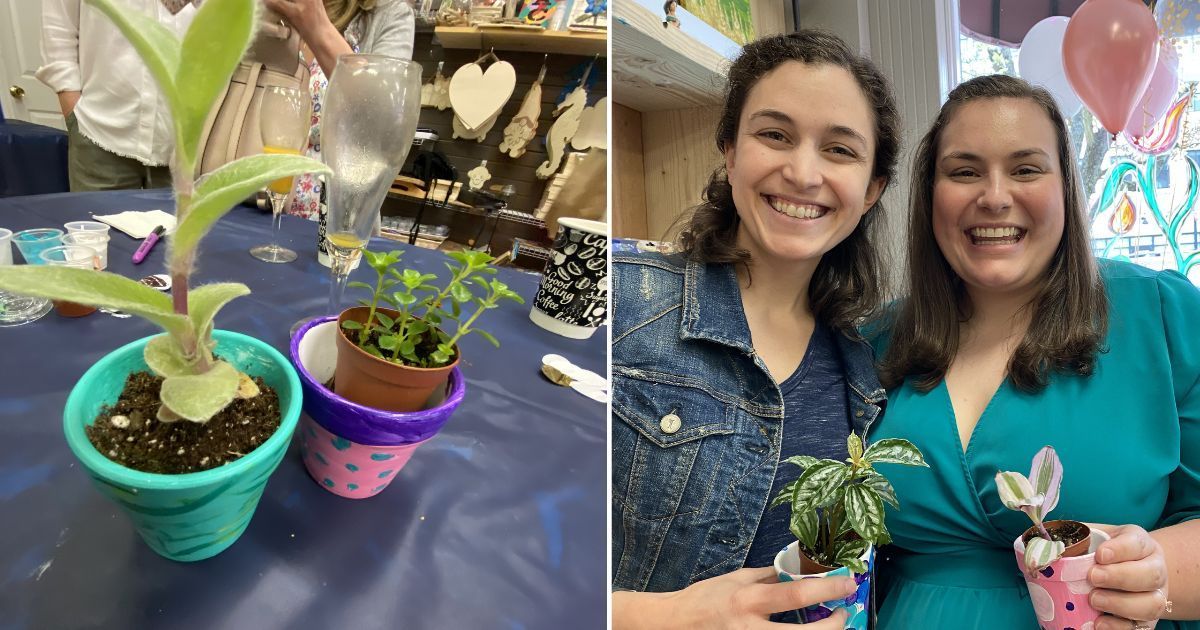 Women painting and planting.