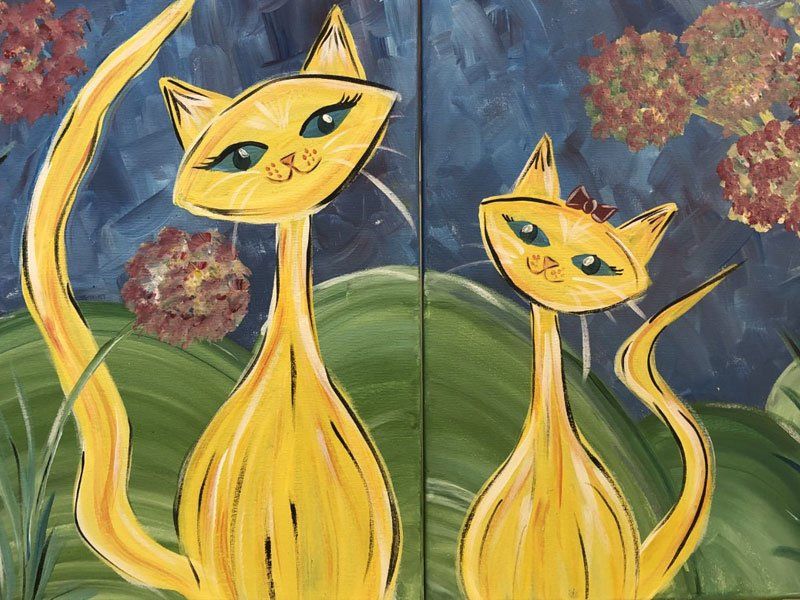 twin canvases with 2 cats