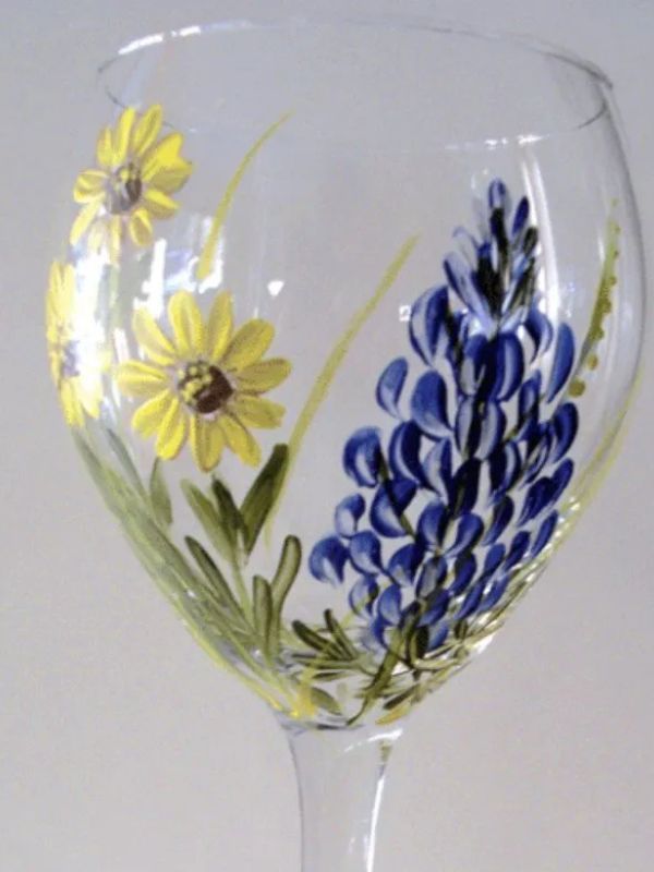 Flowers painted on wine glass
