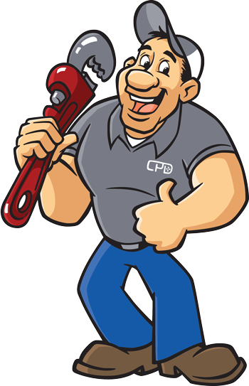 a cartoon of a plumber holding a wrench and giving a thumbs up