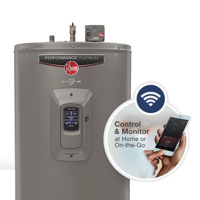 a smart water heater with an image of a control monitor