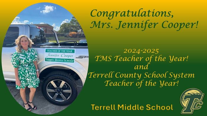 Congratulations, Mrs. Cooper! TMS and District Teacher of the Year!