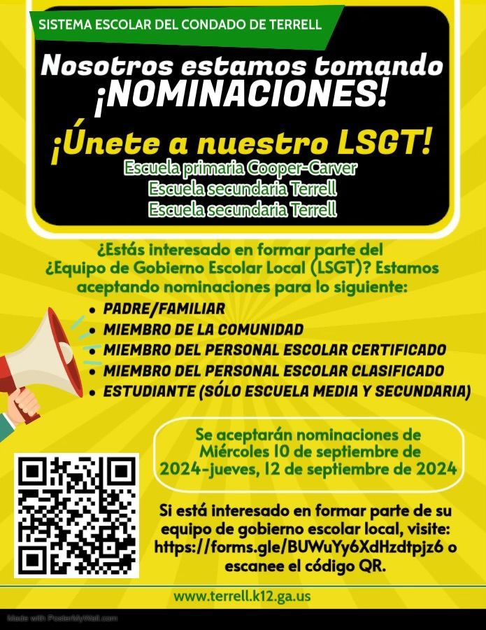 Aceptamos nominaciones para nuestro Equipo de Gobierno Escolar Local desde el 10 de septiembre hasta el 12 de septiembre de 2024.