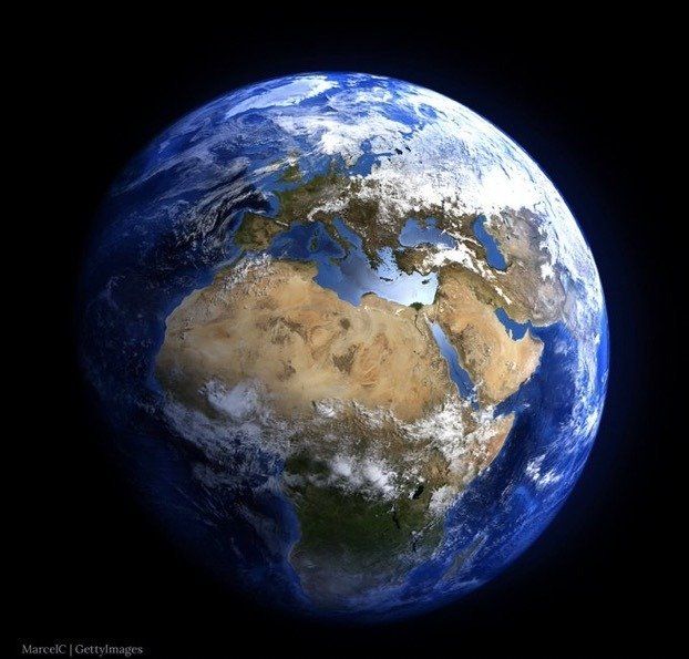 Eine künstlerische Darstellung der Erde aus dem Weltraum