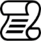 Ein schwarzweißes Symbol einer Schriftrolle mit Linien darauf.