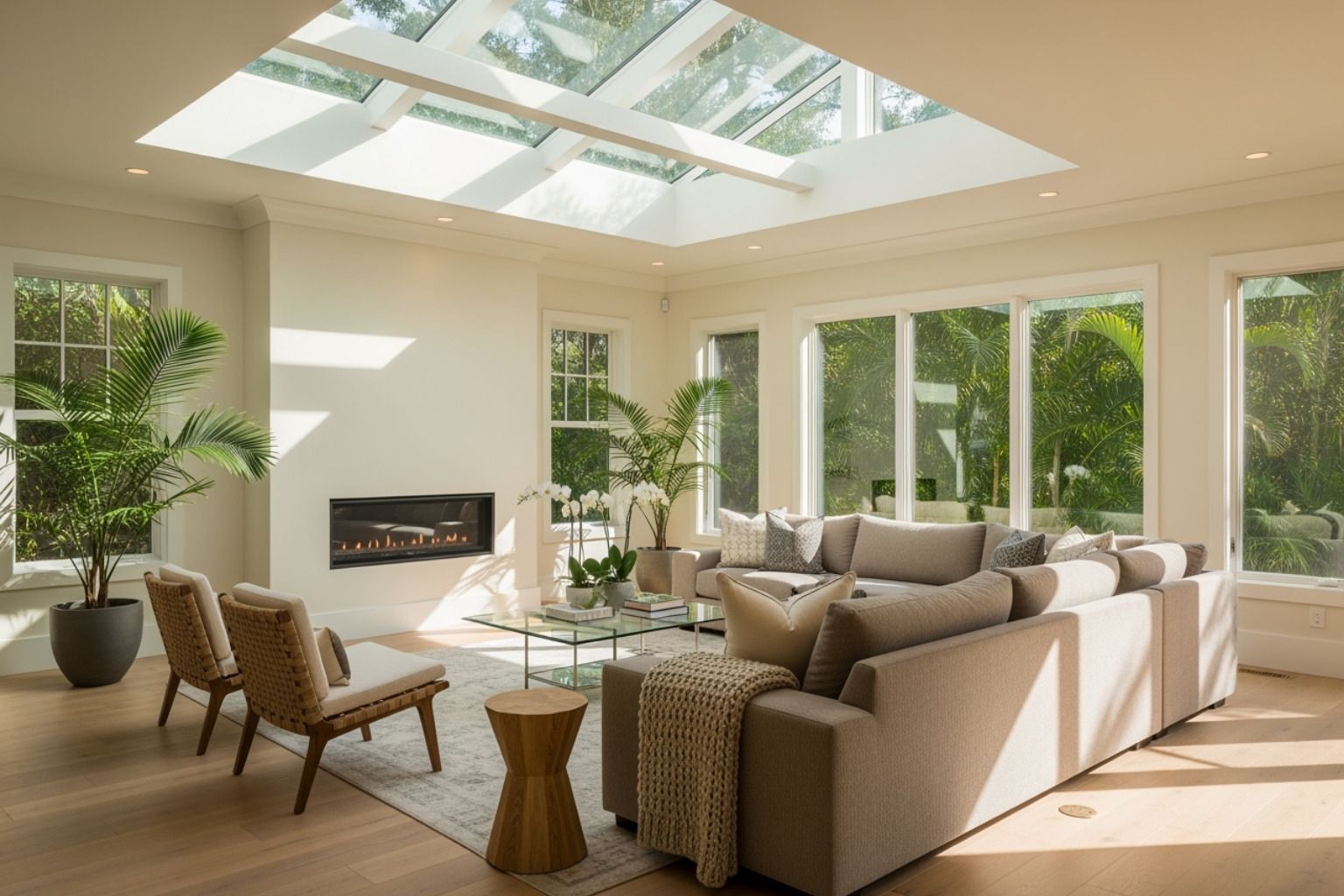 professional installer applying clear film - window tint for skylights