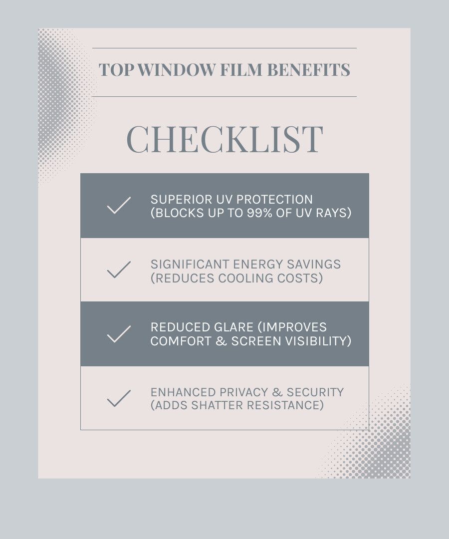benefits of residential window film infographic - Window film installation cost infographic checklist-light-blue-grey