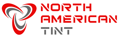 Logo for North American Tint featuring a red and grey abstract circular icon next to the company name in red and grey.