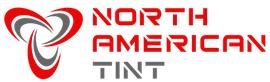 Logo for North American Tint featuring a red and grey abstract circular icon next to the company name in red and grey.
