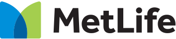 A metlife logo with a blue and green circle on a white background.