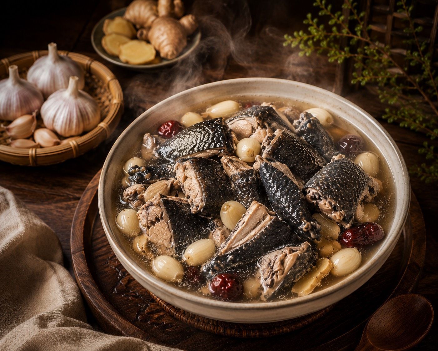 蒜頭烏骨雞湯(半雞)