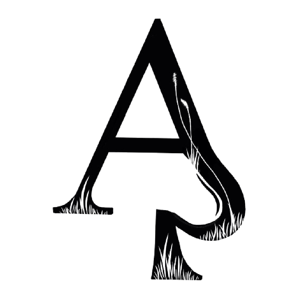 The letter a is in the shape of a spade.