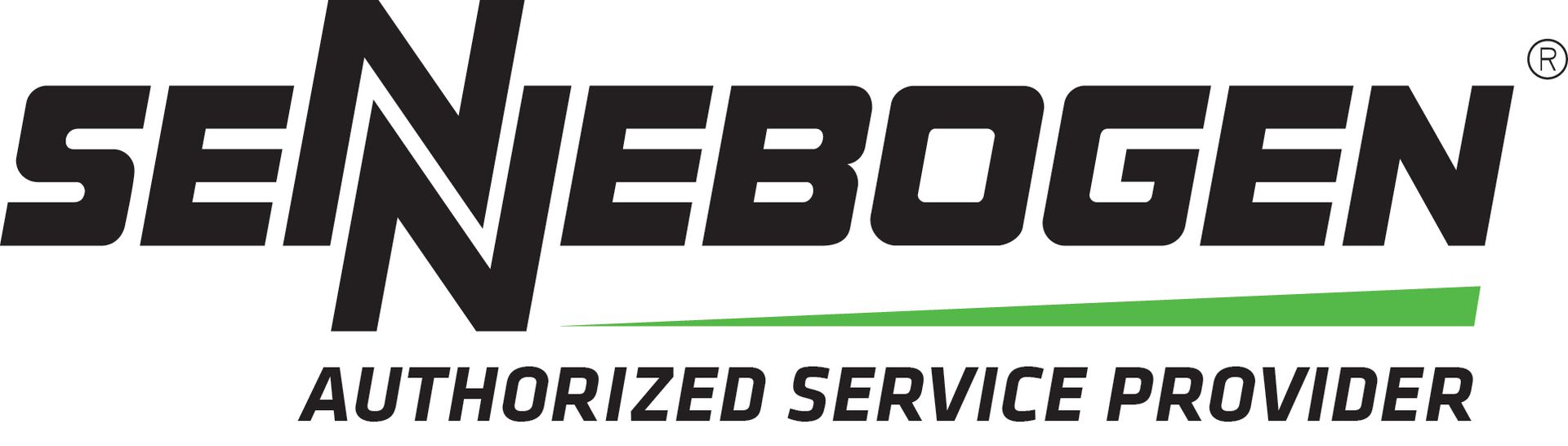 A logo for sennebogen which is an authorized service provider