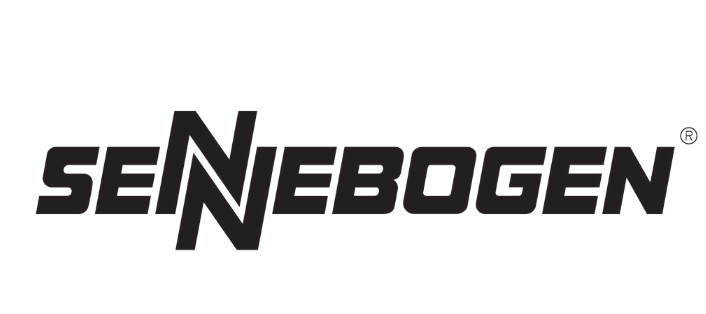A black and white logo for sennebogen on a white background