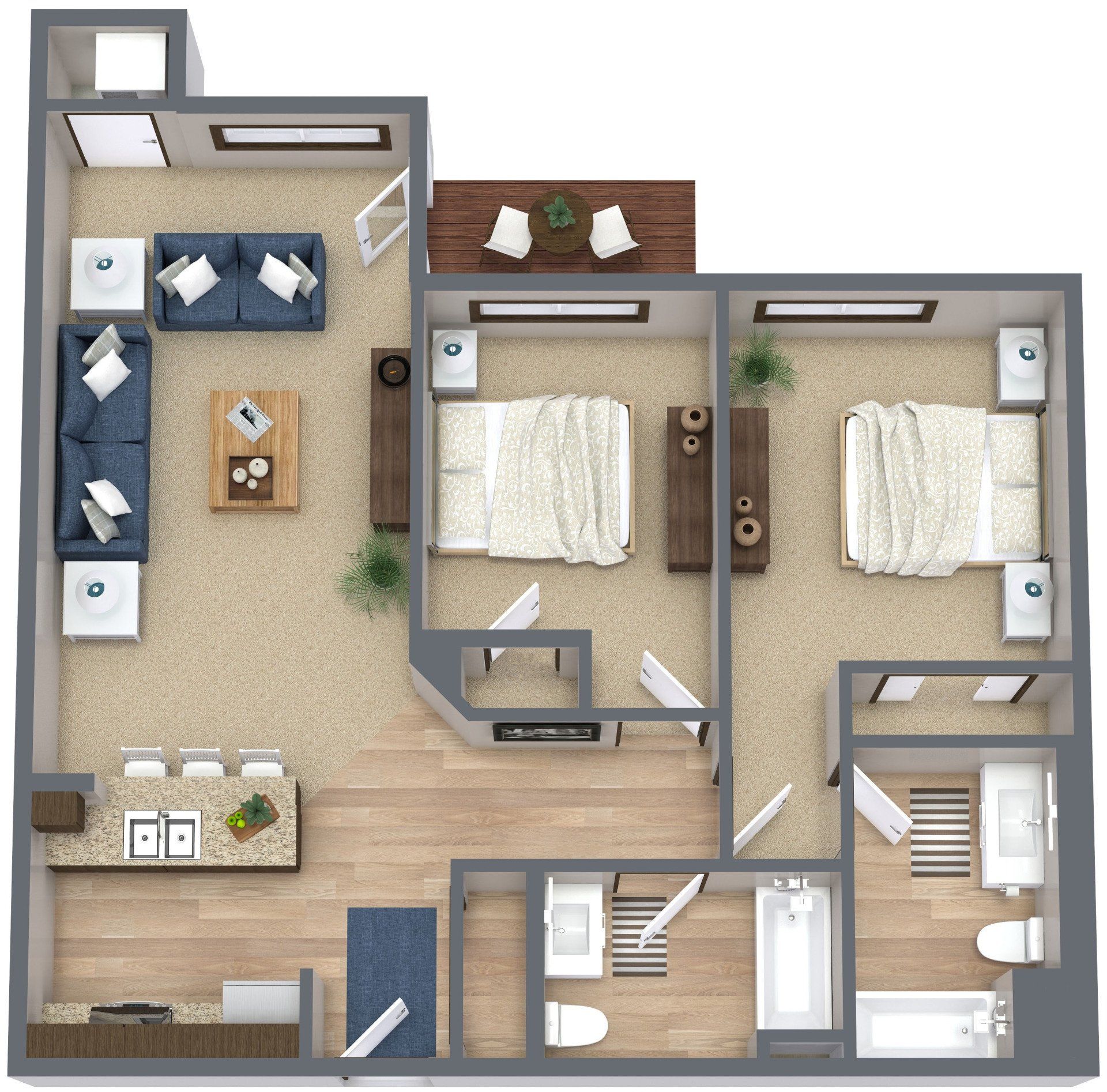 2 bed 1 bath floorplan
